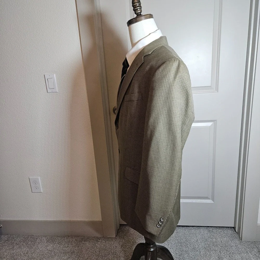 Stafford Suit Blazer Sport Coat Men 46R Wool Blend Houndstooth Khaki Brown‎